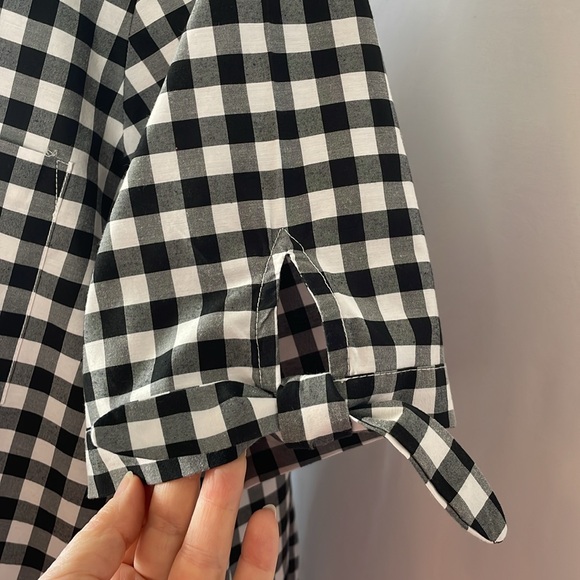 Roaman's Black and White Checked Blouse w/ Tie Sleeves & Front Pocket - Size 18W - Picture 4 of 11